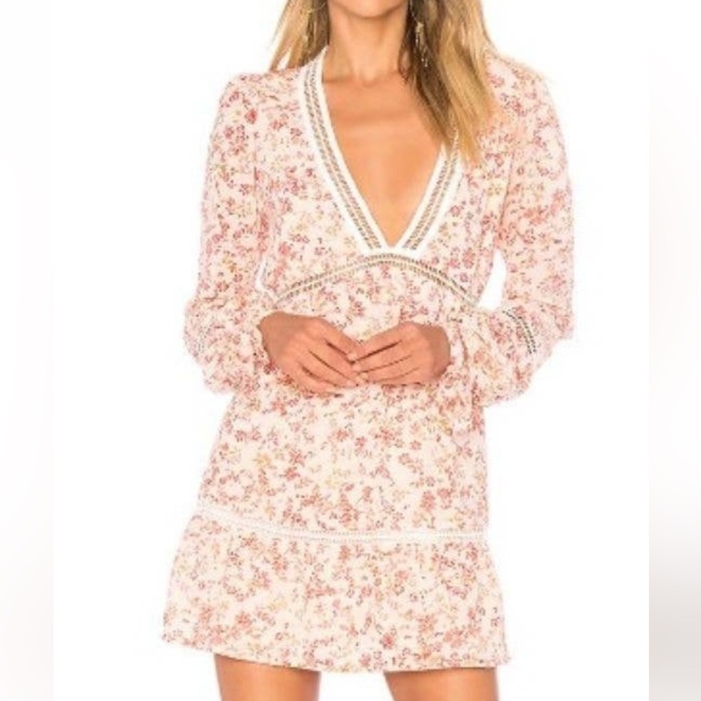 For Love And Lemons Pink Bell Sleeve Ruffled Mini